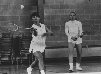 Noni Campbell and Laima Zichmanis playing badminton