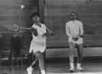 Noni Campbell and Laima Zichmanis playing badminton