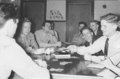 Waterloo College students playing a card game