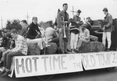 Waterloo College Homecoming Parade bandwagon, 1955