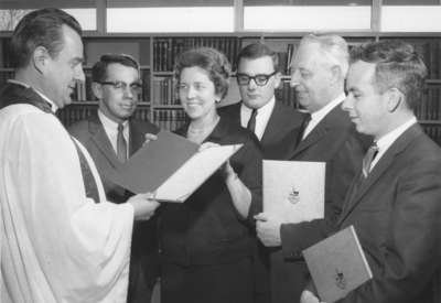 Women's Auxiliary presents a gift at the dedication of Waterloo Lutheran University Library