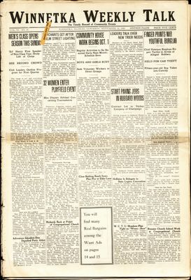 Winnetka Weekly Talk, 16 Sep 1922