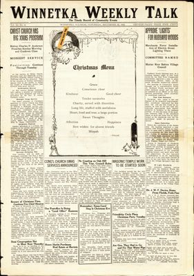 Winnetka Weekly Talk, 23 Dec 1922