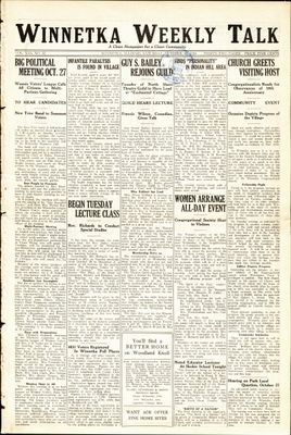 Winnetka Weekly Talk, 18 Oct 1924