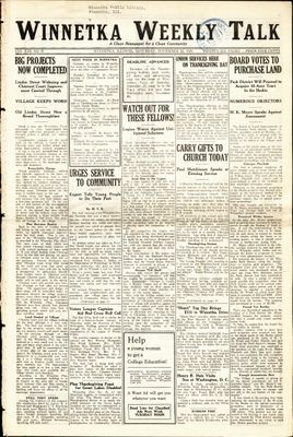 Winnetka Weekly Talk, 22 Nov 1924