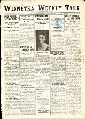 Winnetka Weekly Talk, 29 Nov 1924