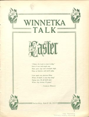 Winnetka Weekly Talk, 16 Apr 1927