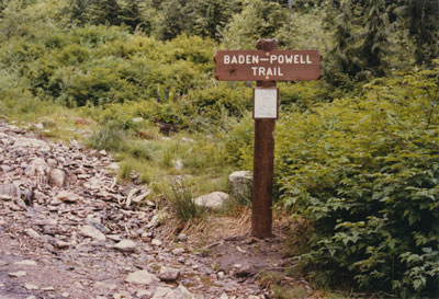 Baden-Powell Trail sign post at the Cypress Park Resort