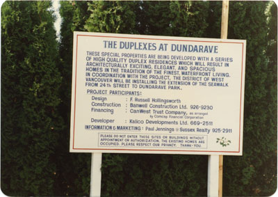 &quot;The Duplexes at Dundarave&quot; Sign