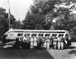 Students' League of Many Nations in Front of Bus