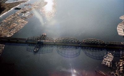 Aerial View of Pitt River Train Bridge