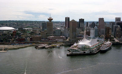 Aerial View of Canada Place, B.C. Place & Downtown Vancouver