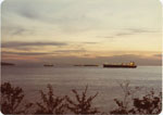 Freighters sitting off the shore of West Vancouver in the Sunset