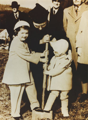 St. Anthony's Church sod turning with Monsignor Hobson with Maureen and Mary McLaughlin