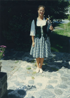 Janet Dickson Posing with her Bag Pipes