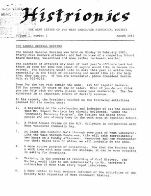 History-onics (West Vancouver, BC: West Vancouver Historical Society), 1 Mar 1983