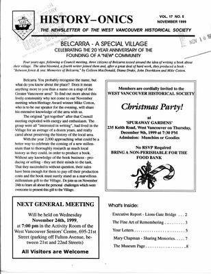 History-onics (West Vancouver, BC: West Vancouver Historical Society), 1 Nov 1999