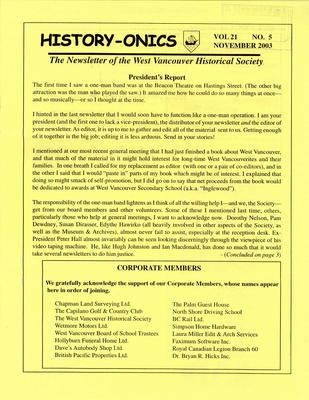 History-onics (West Vancouver, BC: West Vancouver Historical Society), 1 Nov 2003