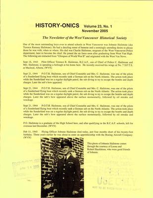 History-onics (West Vancouver, BC: West Vancouver Historical Society), 1 Nov 2005