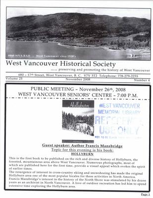 History-onics (West Vancouver, BC: West Vancouver Historical Society), 1 Nov 2008