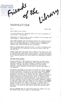 Friends of the Library Newsletter, 1 Mar 1987