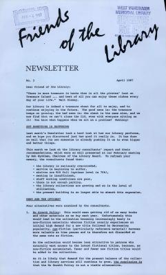 Friends of the Library Newsletter, 1 Apr 1987