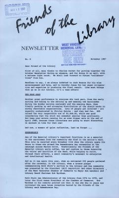 Friends of the Library Newsletter, 1 Nov 1987