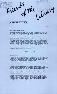 Friends of the Library Newsletter, 1 Oct 1988