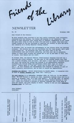 Friends of the Library Newsletter, 1 Nov 1989