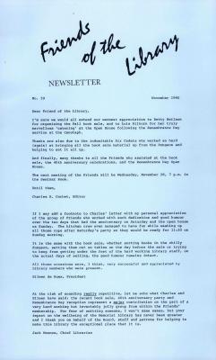 Friends of the Library Newsletter, 1 Nov 1990