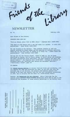 Friends of the Library Newsletter, 1 Feb 1991