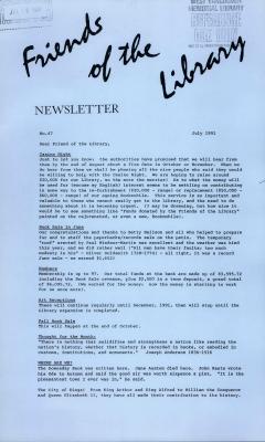 Friends of the Library Newsletter, 1 Jul 1991