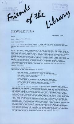 Friends of the Library Newsletter, 1 Sep 1991