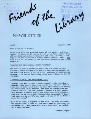 Friends of the Library Newsletter, 1 Sep 1992