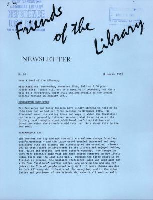 Friends of the Library Newsletter, 1 Nov 1992