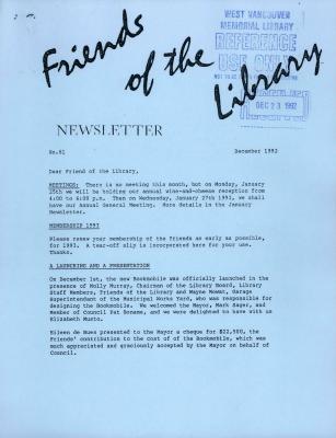 Friends of the Library Newsletter, 1 Dec 1992