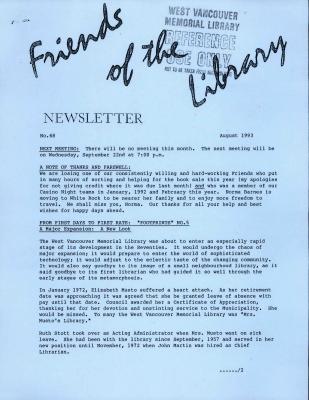 Friends of the Library Newsletter, 1 Aug 1993