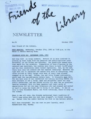 Friends of the Library Newsletter, 1 Oct 1993