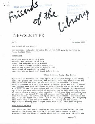 Friends of the Library Newsletter, 1 Nov 1993