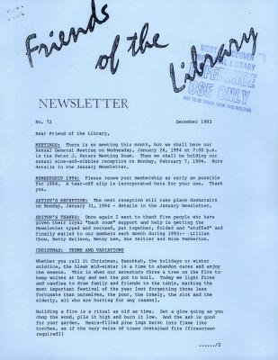 Friends of the Library Newsletter, 1 Dec 1993