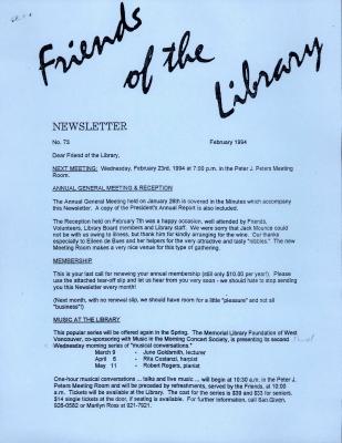 Friends of the Library Newsletter, 1 Feb 1994