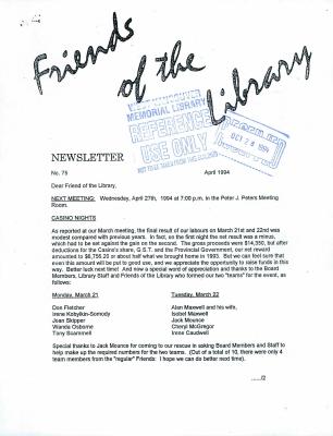 Friends of the Library Newsletter, 1 Apr 1994