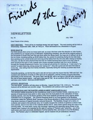 Friends of the Library Newsletter, 1 Jul 1994