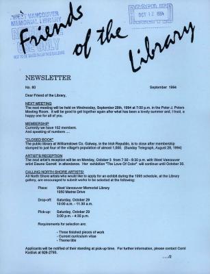 Friends of the Library Newsletter, 1 Sep 1994