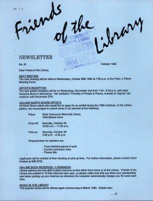 Friends of the Library Newsletter, 1 Oct 1994