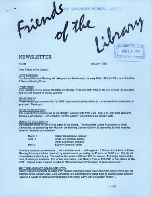 Friends of the Library Newsletter, 1 Jan 1995