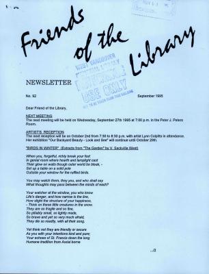 Friends of the Library Newsletter, 1 Sep 1995