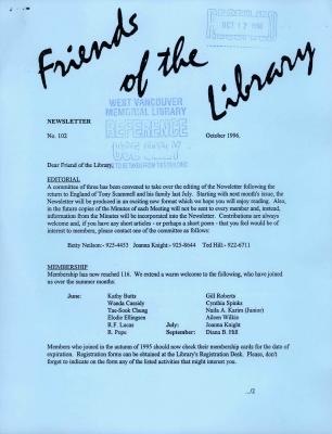 Friends of the Library Newsletter, 1 Oct 1996