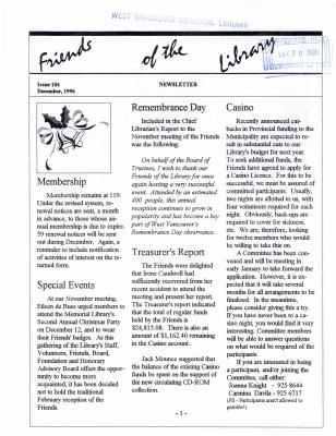 Friends of the Library Newsletter, 1 Dec 1996