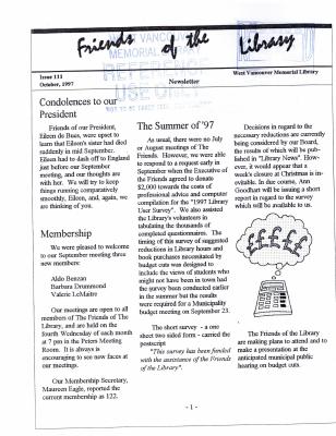 Friends of the Library Newsletter, 1 Oct 1997